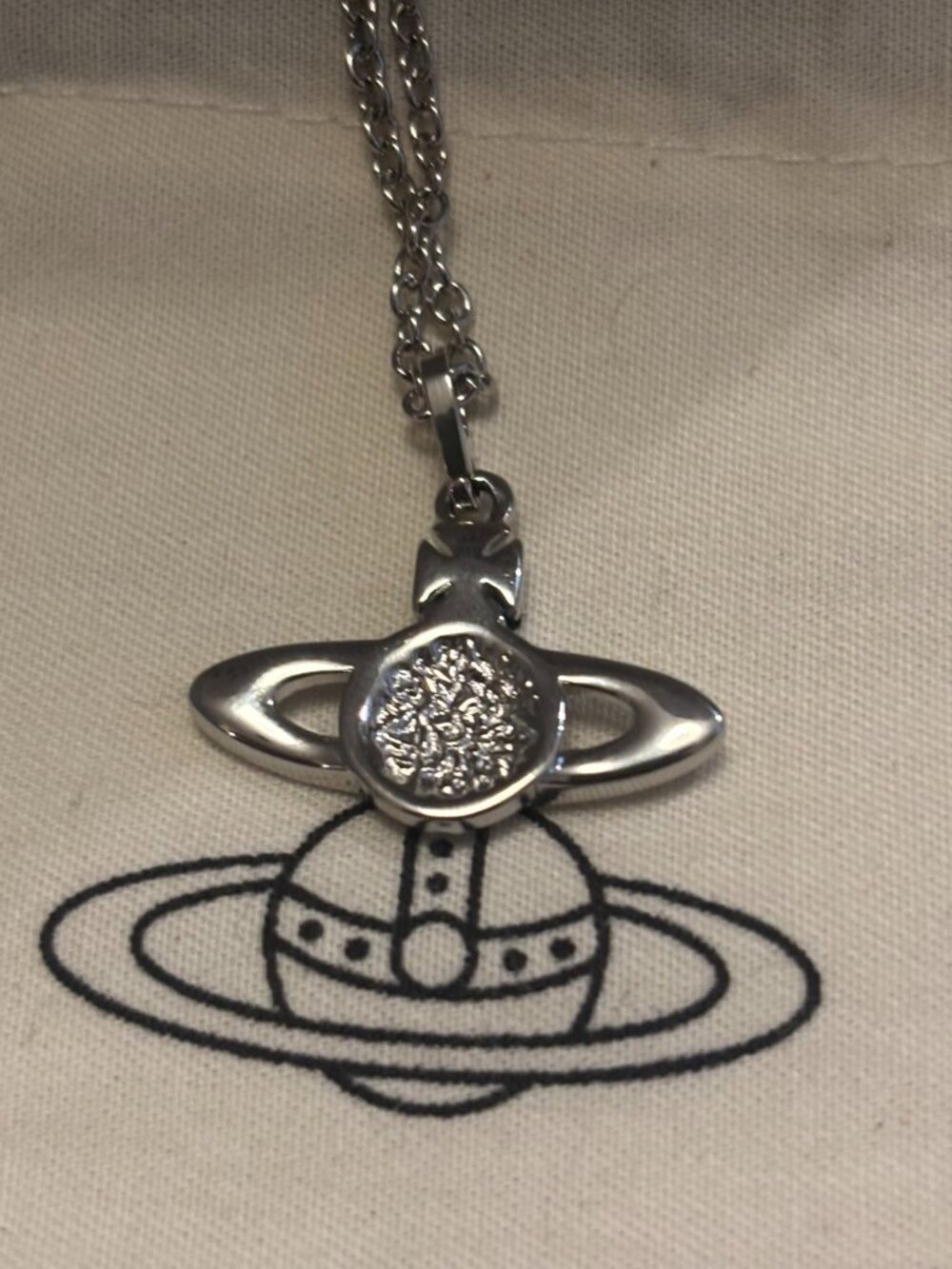Vivienne Westwood Mini Bas Relief silver crystal pendant necklace